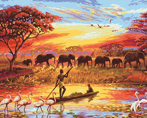 Pintar por n&uacute;meros - Elefantes en la Sabana Pinta un cuadro 