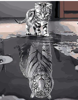 Pintar por n&uacute;meros - Reflejo Gato y Tigre Pinta un cuadro 