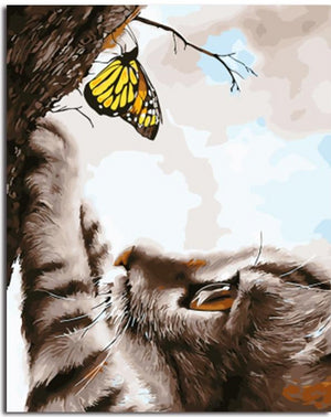 Pintar por n&uacute;meros - Gatito y mariposa Pinta un cuadro 